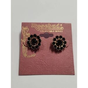 Rosebud Gold and Black Floral Cluster Stud Earrings